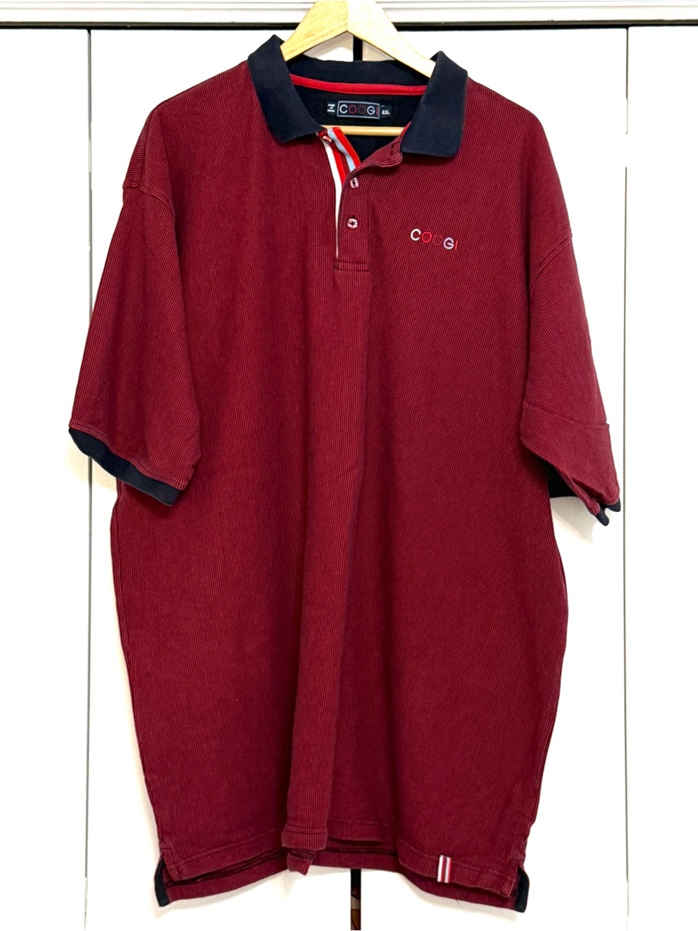 COOGI Men’s 4XL Burgundy Textured Polo Shirt Short Sleeve Cotton Oversized